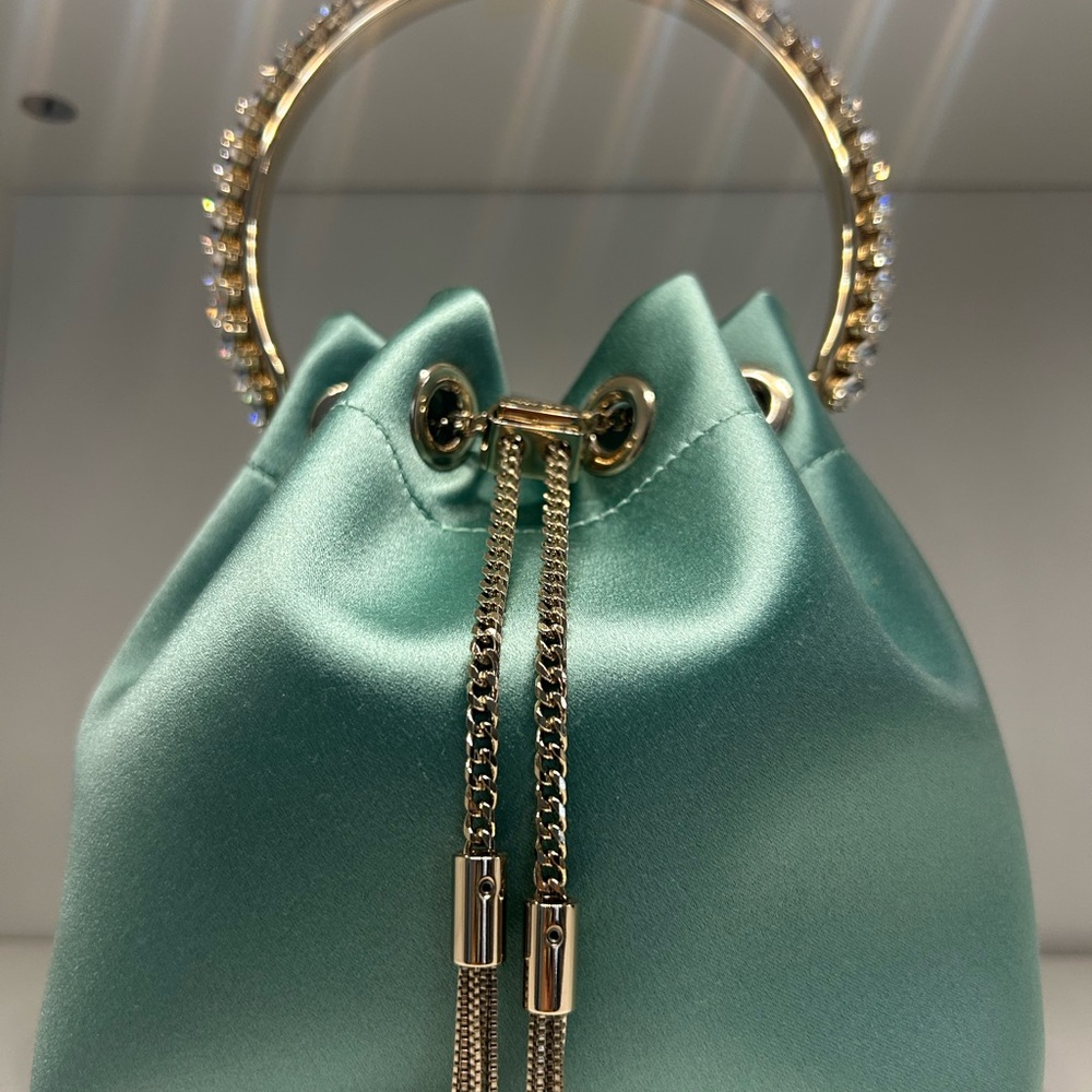 Jimmy Choo Green and Gold Clutch with Elegant Gold Accents